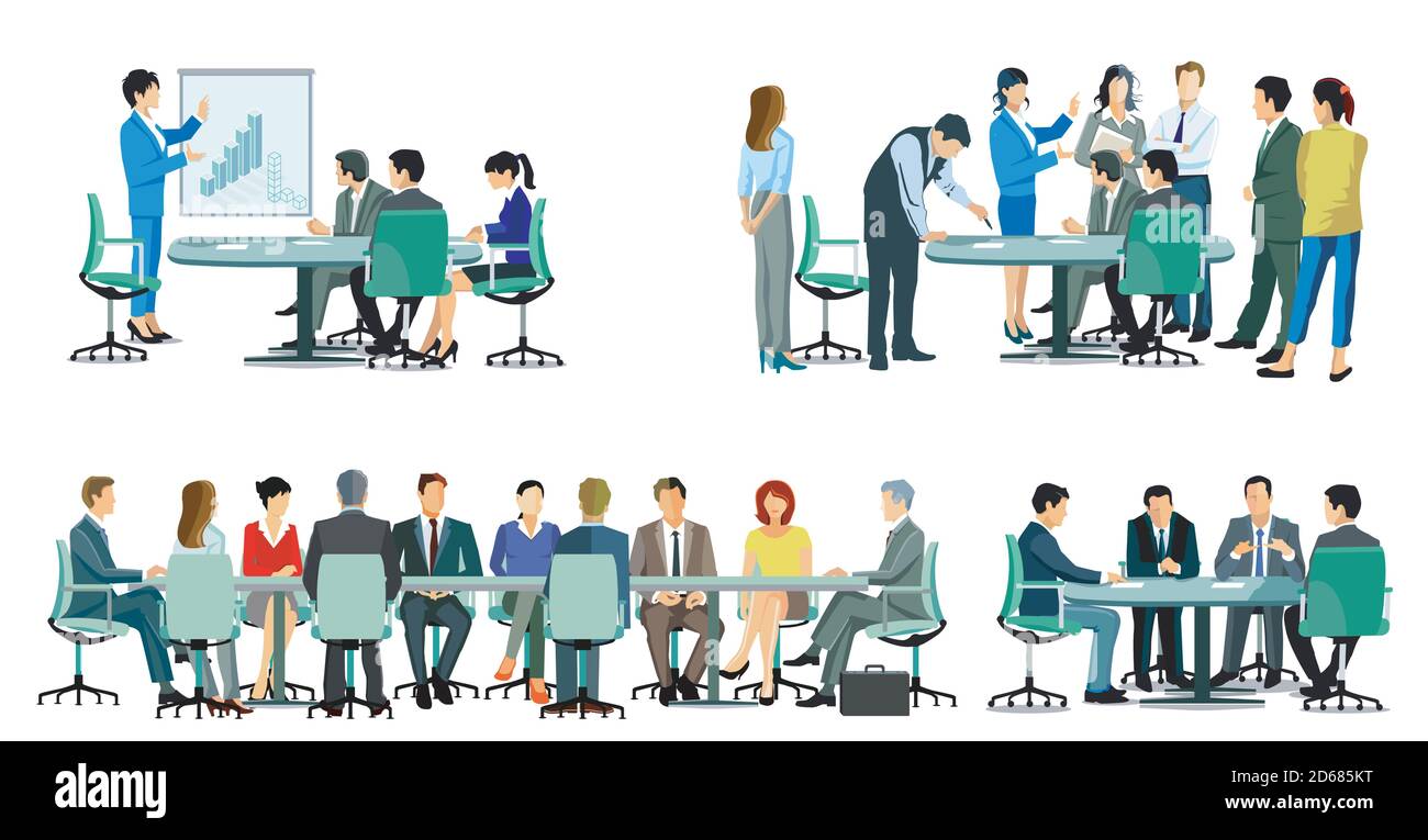 Équipe d'affaires lors d'une coopération, réunion d'affaires - illustration Illustration de Vecteur