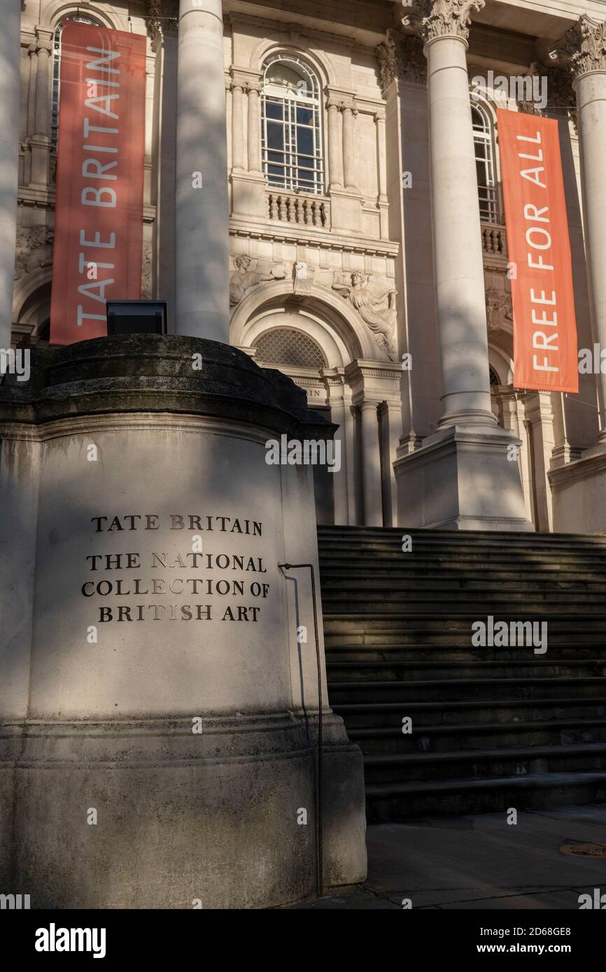 Londres, Angleterre. 15 octobre 2020. Entrée de Tate Britain à Londres, Angleterre. Photo de Sam Mellish Banque D'Images