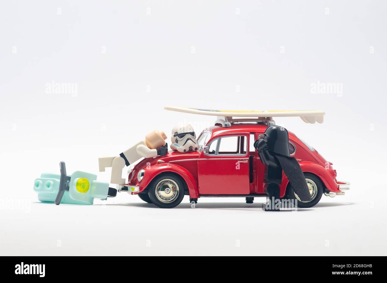 lego darth vader et storm trooper sur scène d'accident. Banque D'Images