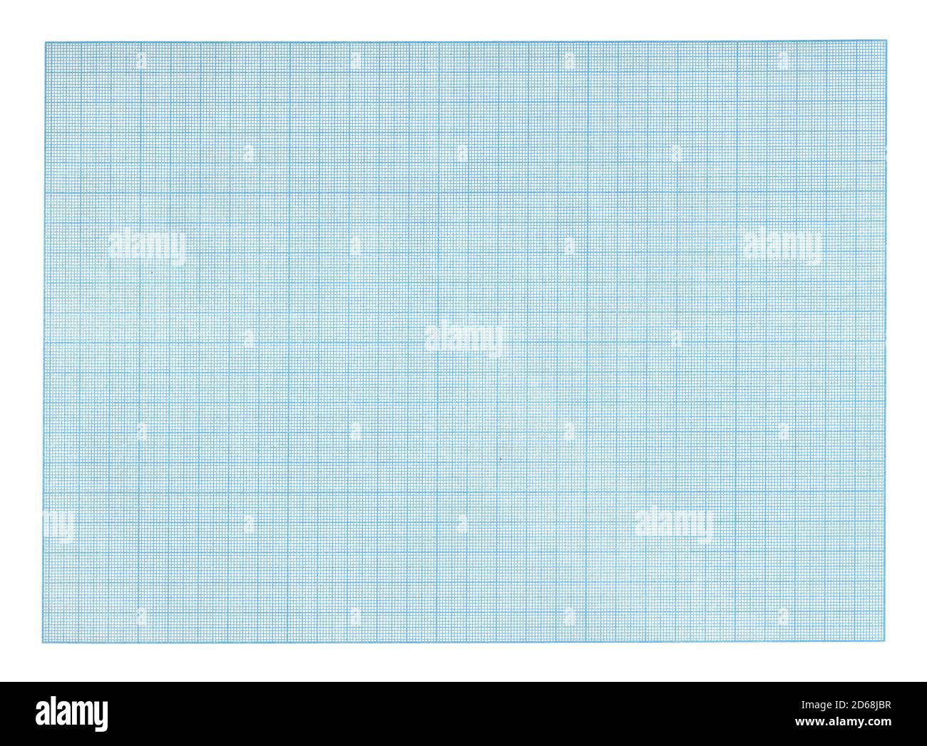 Feuille de papier à échelle de grille bleue isolée sur fond blanc Banque D'Images