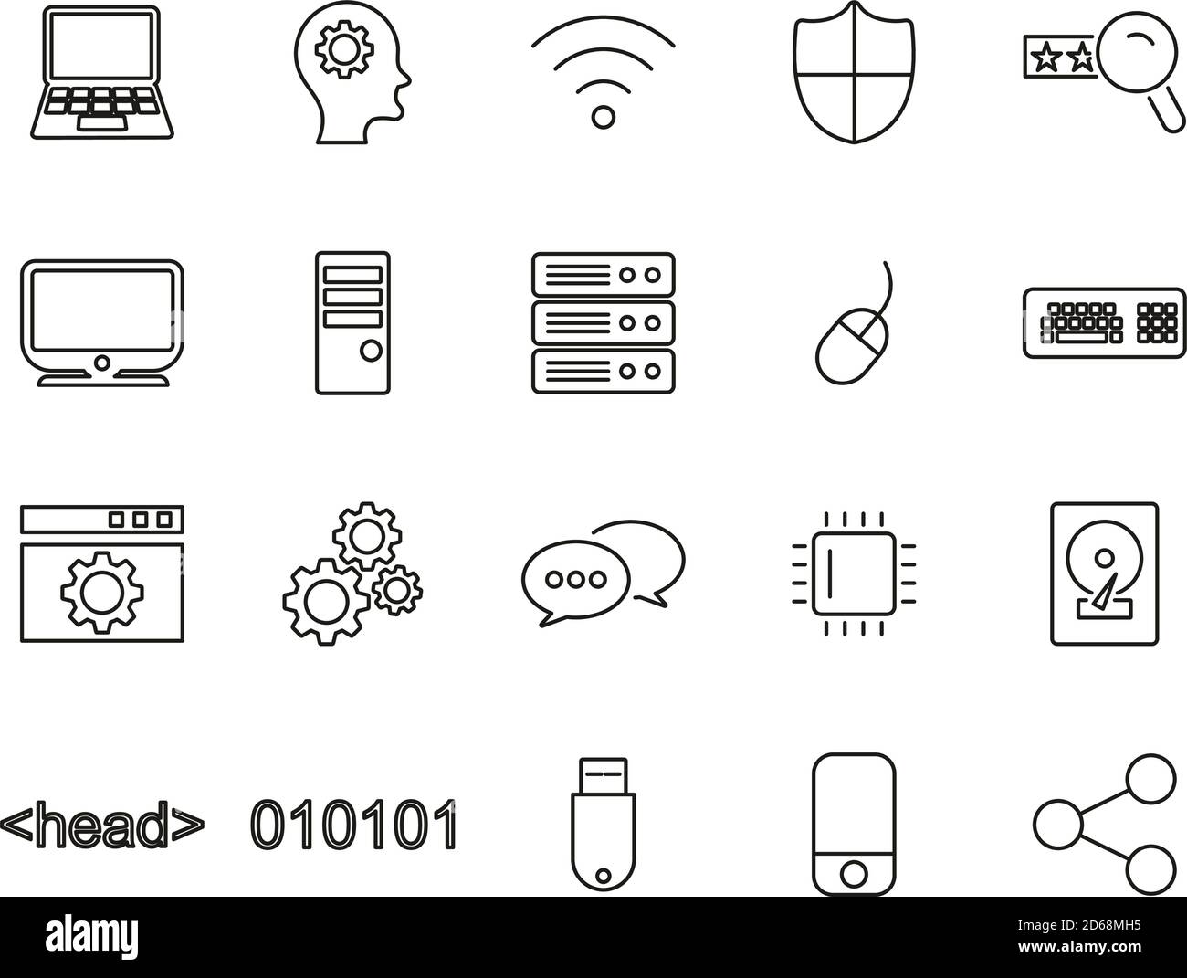 Icônes de programmation d'ordinateur ligne mince définir grand Illustration de Vecteur
