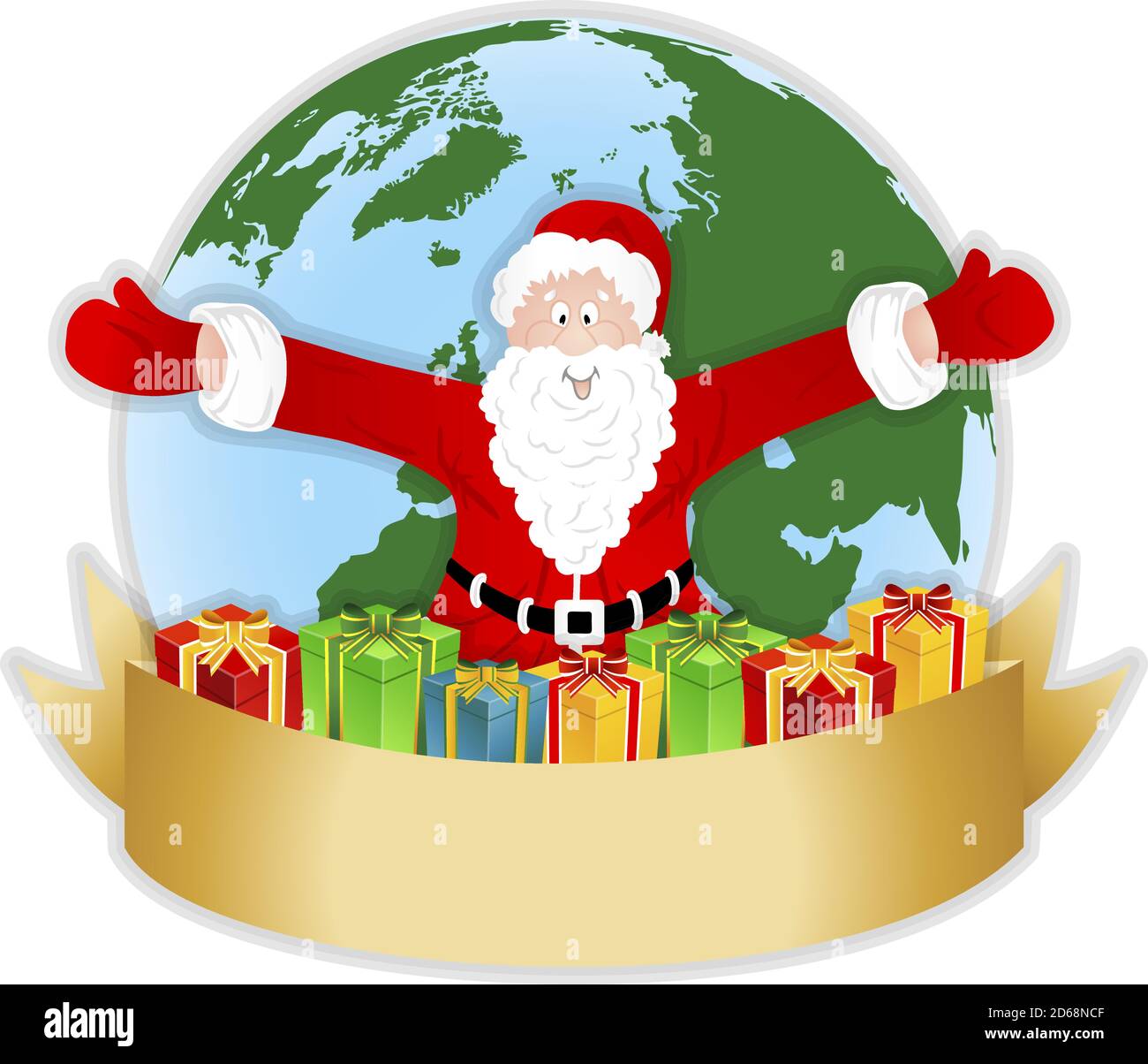 Le Père Noël avec des cadeaux de noël sur fond de terre Illustration de Vecteur