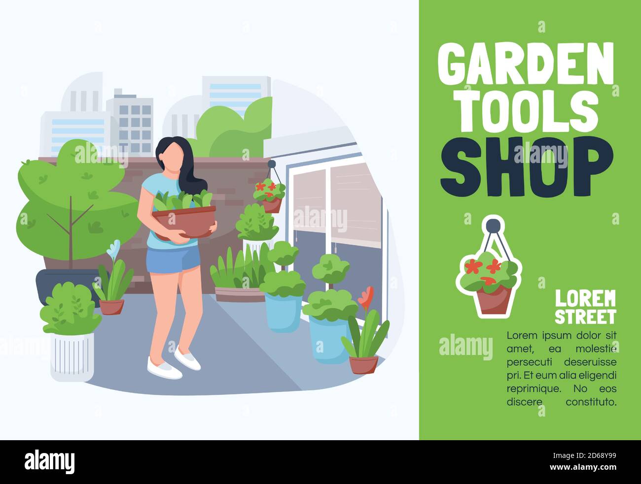 Modèle vectoriel plat de bannière de magasin d'outils de jardin Illustration de Vecteur