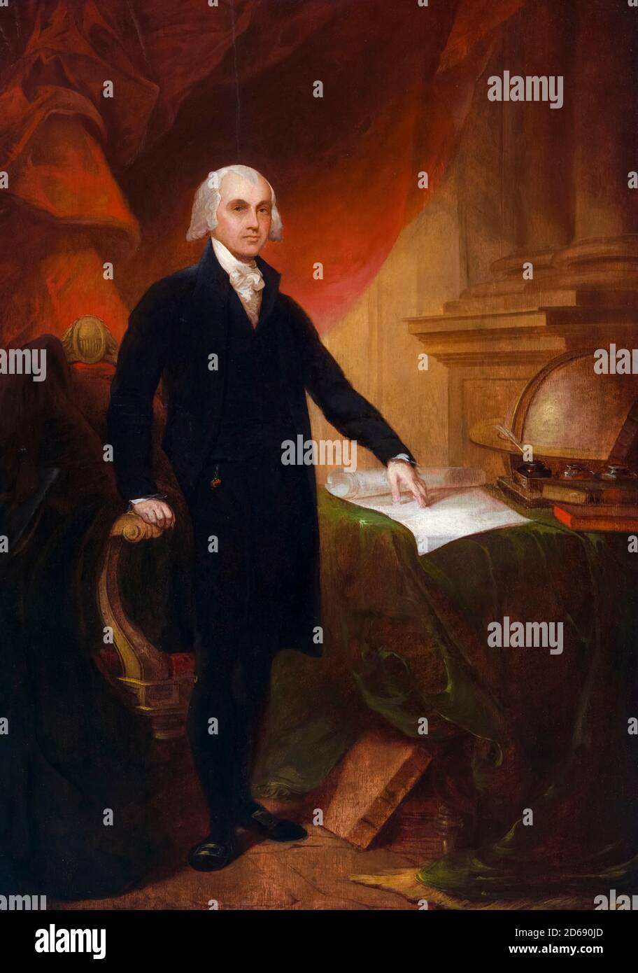James Madison (1751-1836), homme d'État américain et père fondateur qui a servi comme quatrième président des États-Unis, portrait peint par Thomas Sully après Gilbert Stuart, 1809 Banque D'Images
