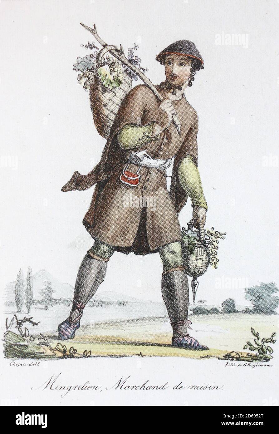 Mingrelets, un marchand de raisin. Lithographie des années 1820. Banque D'Images