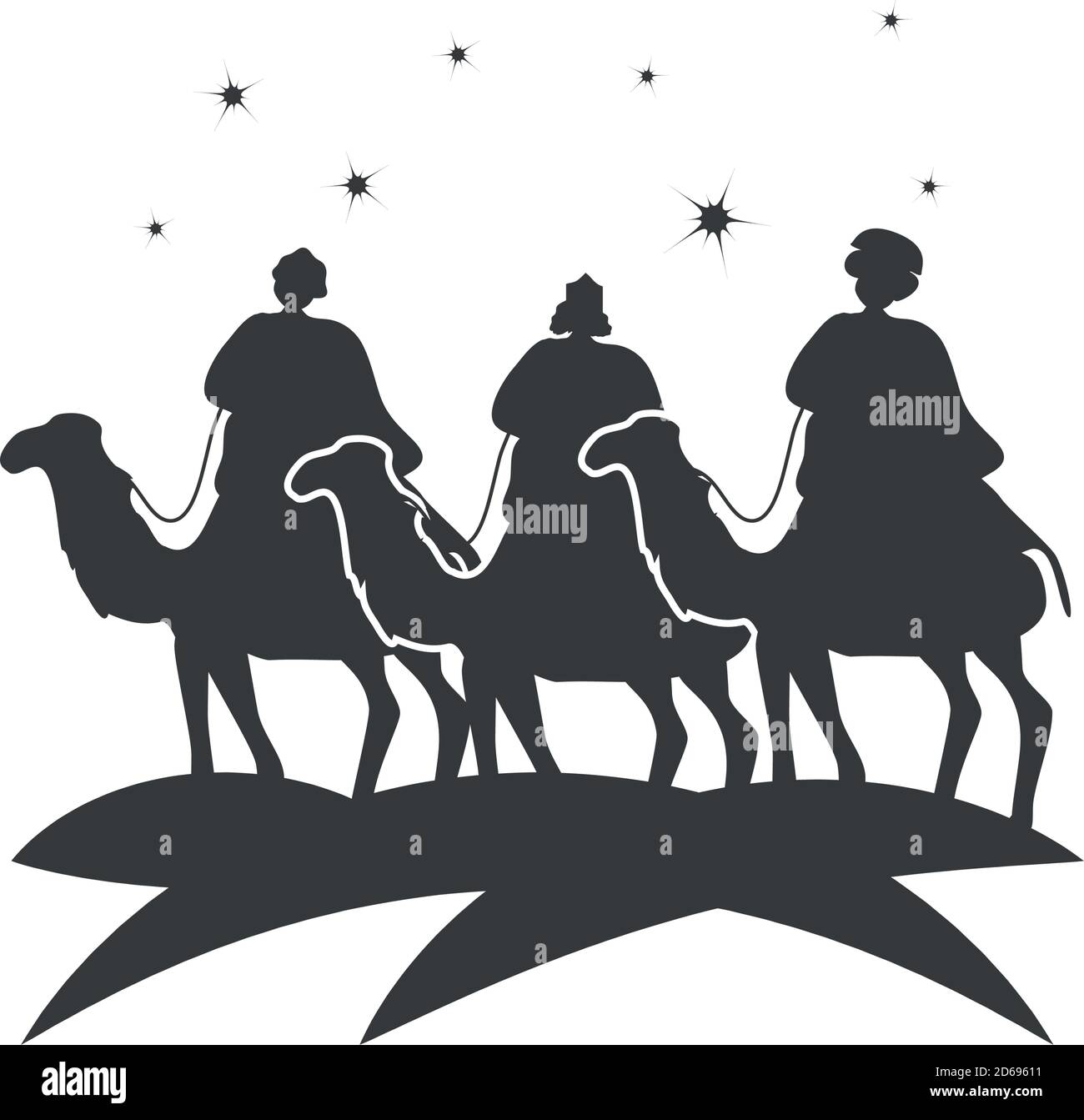 nativité, trois hommes sages à cheval chameaux dans le désert, célébration traditionnelle vecteur religieux illustration silhouette Illustration de Vecteur