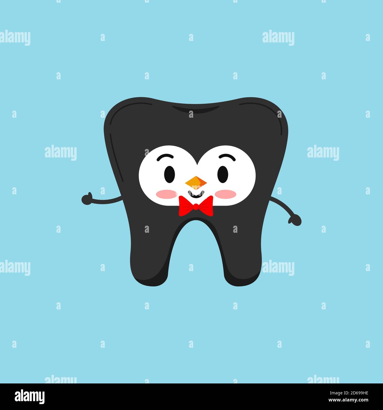Jolie dent de Noël en costume de pingouin avec noeud papillon. Illustration de Vecteur