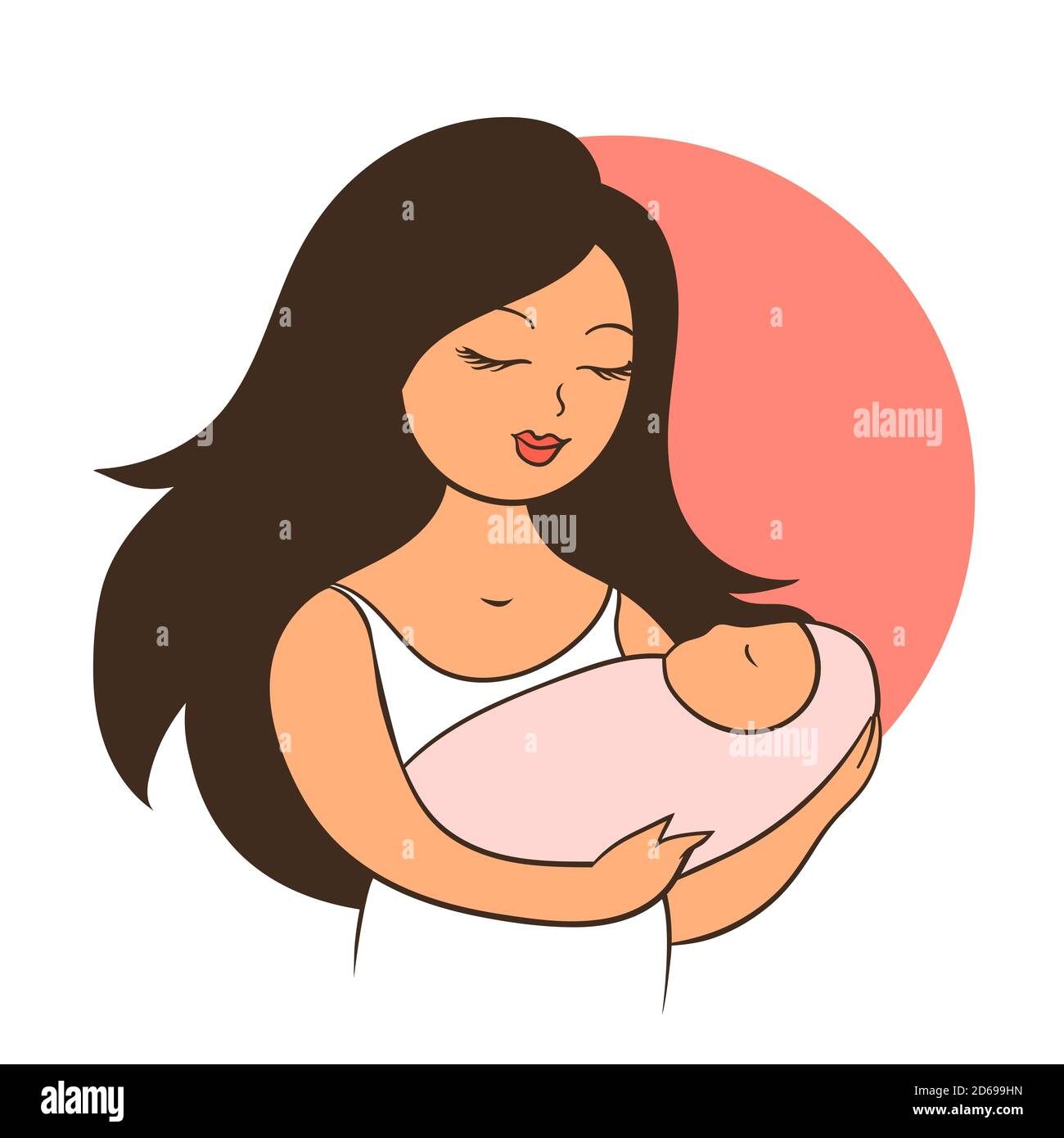 Jeune mère avec un bébé dans ses bras. La femme a un sourire heureux sur son visage. Illustration de dessin animé vectoriel. Illustration de Vecteur