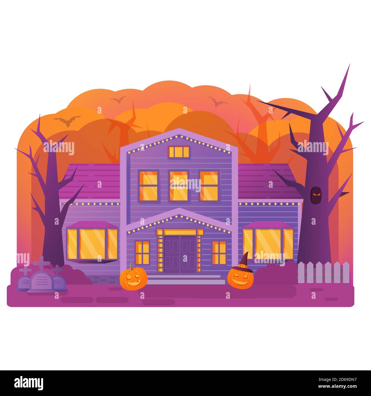 Maison d'Halloween. Vieux cimetière grapierre. Histoire d'horreur. Illustration de Vecteur