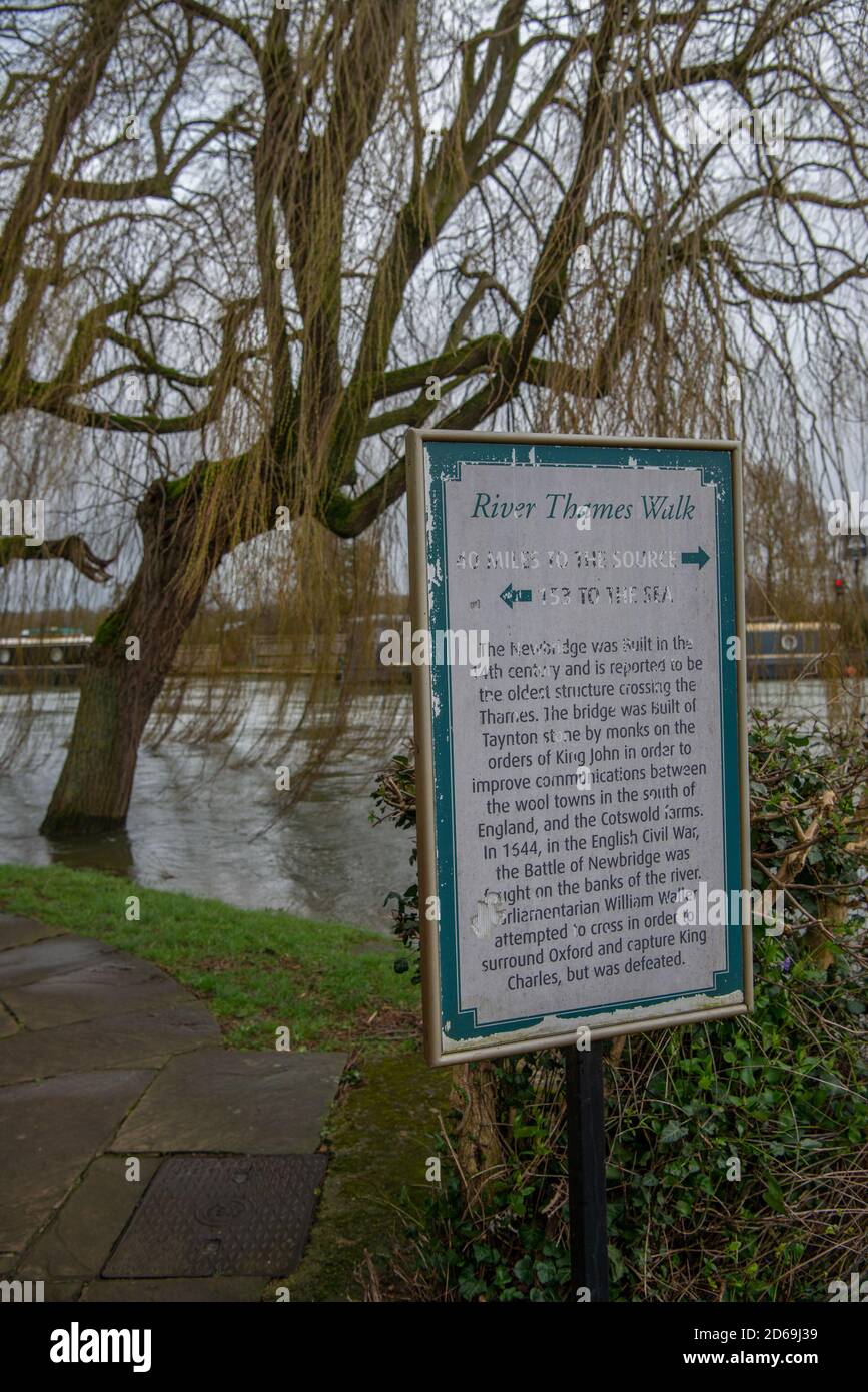 Panneau de promenade sur la Tamise avec arbre inondant l'eau Banque D'Images