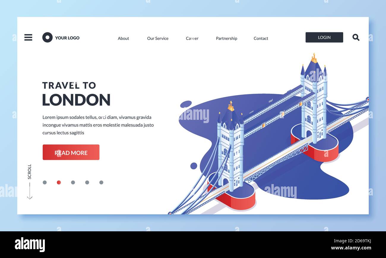 Voyage à Londres, Royaume-Uni de Grande-Bretagne. Illustration isométrique 3D vectorielle de Tower Bridge. Page d'arrivée Web, bannière, conception d'affiche. Tourisme Illustration de Vecteur