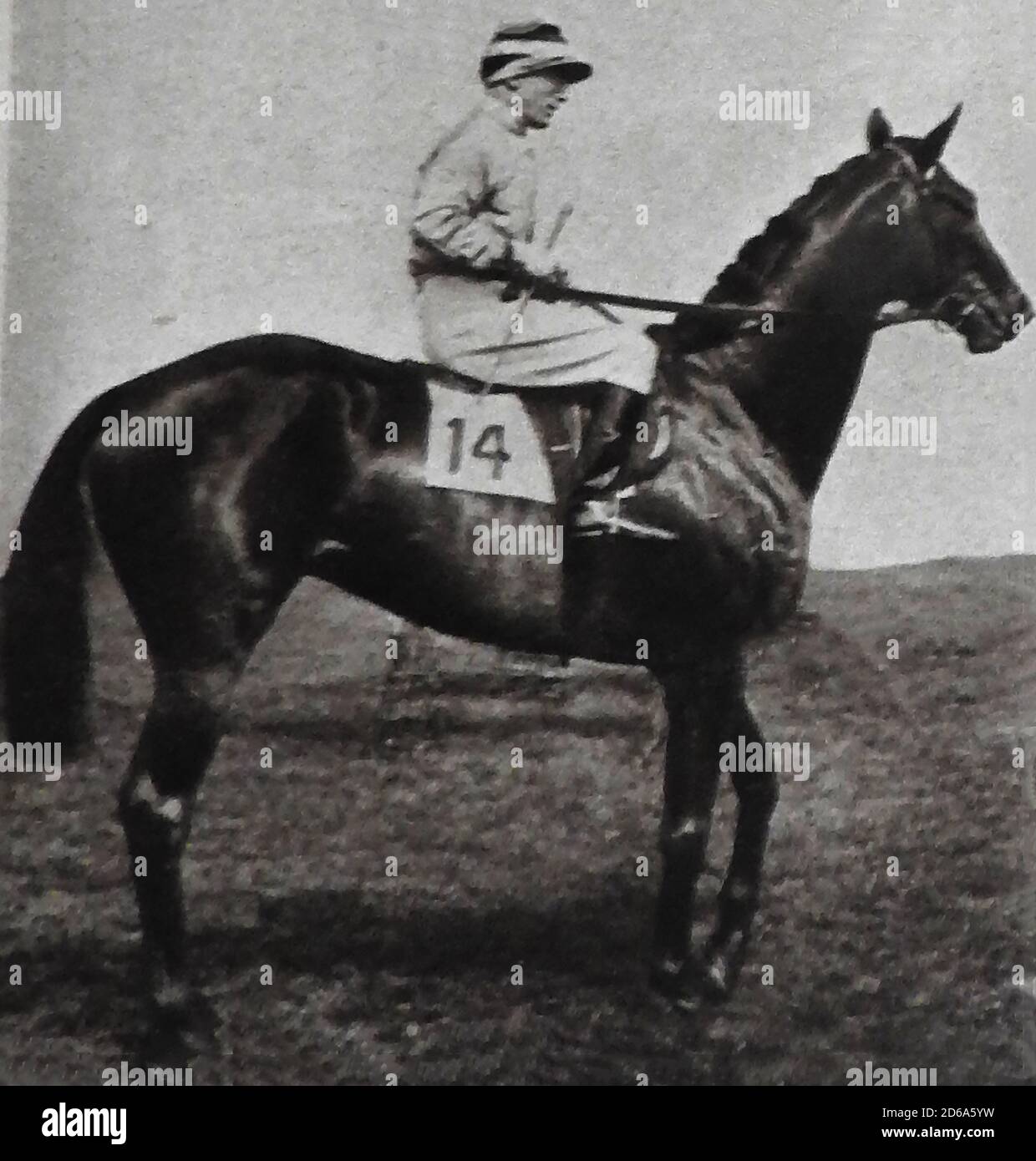 1925 GAGNANT DU DERBY ANGLAIS - Steve Donoghue à cheval le cheval gagnant MANNA, un cheval de course britannique pur-sang et son père qui a également gagné les 1925, 2000 guinéas à Newmarket. Manna était un cheval de baie élevé en Irlande par James J. Maher à son Confey Stud dans le comté de Kildare. Son propriétaire H Morriss (un courtier en lingots) a dit que le nom des chevaux lui a été donné parce qu'il était un cadeau envoyé par les Cieux! - Steve Donoghue (1884 – 1945) était un célèbre champion de course plate né dans le Lancashire. On dit qu'il a décidé de prendre la profession après avoir gagné un prix pour avoir porté un âne de cirque. Banque D'Images