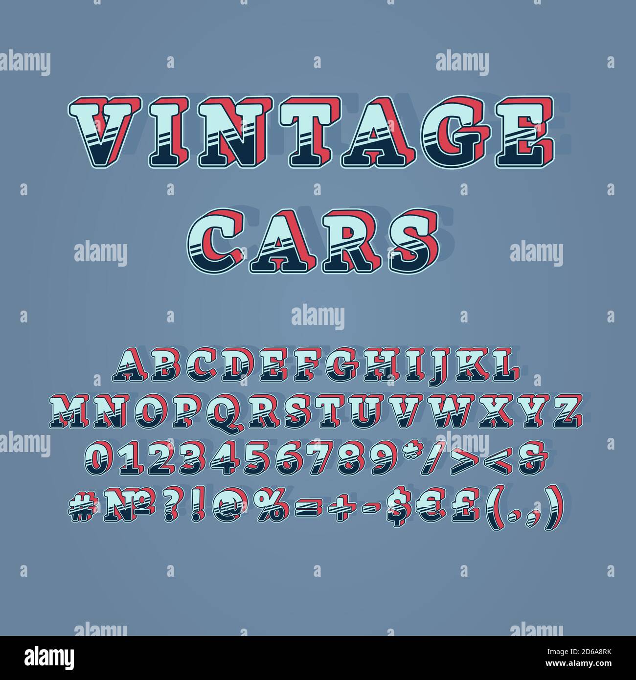 Vintage cars header vintage 3d Vector Alphabet Set Illustration de Vecteur