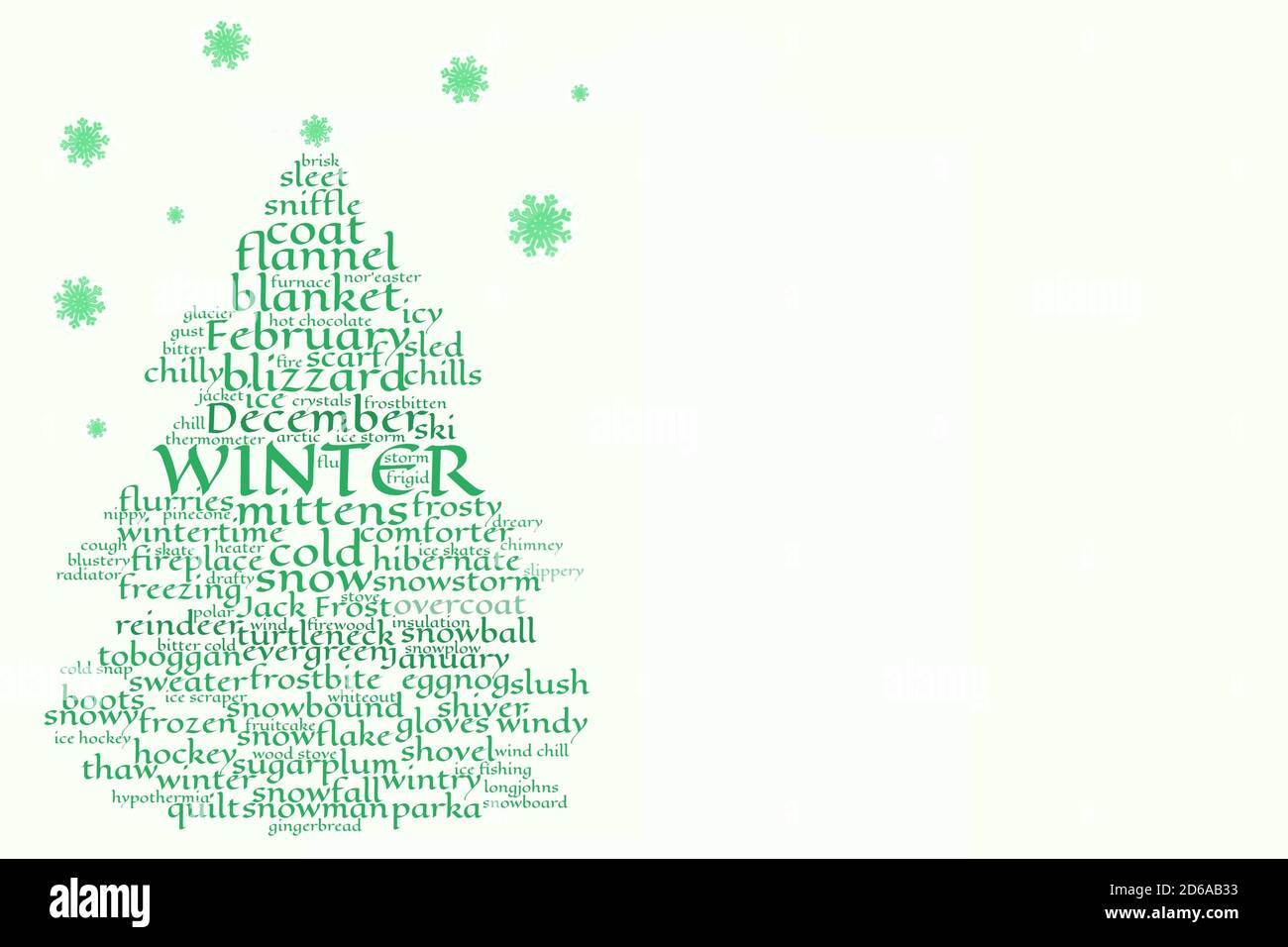 Sapin nuage de mot, offset vert sur fond blanc, pour l'hiver, Noël Banque D'Images