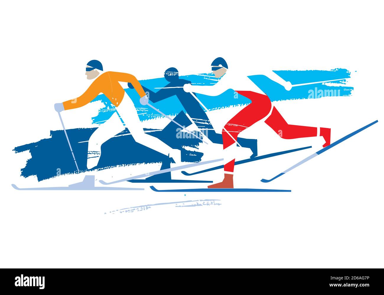 Skieurs de fond. Dessin stylisé expressif de trois concurrents de ski de fond. Vecteur disponible. Illustration de Vecteur