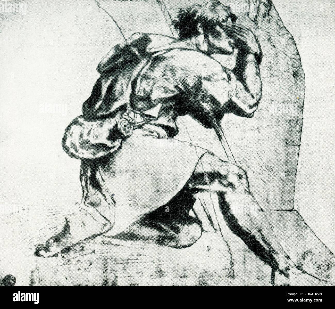 Moïse et Burning Bush d'après le dessin de Raphaël (1483-1520) et à l'Académie des Beaux-Arts de Venise. Le buisson brûlant est un objet décrit par le Livre d'Exode comme étant situé sur le Mont Horeb. Selon le récit, la brousse était en feu, mais n'était pas consommée par les flammes, d'où le nom. Dans le récit biblique, le buisson brûlant est l'endroit où Moïse a été nommé par Dieu pour conduire les Israélites hors d'Égypte et dans Canaan. Banque D'Images