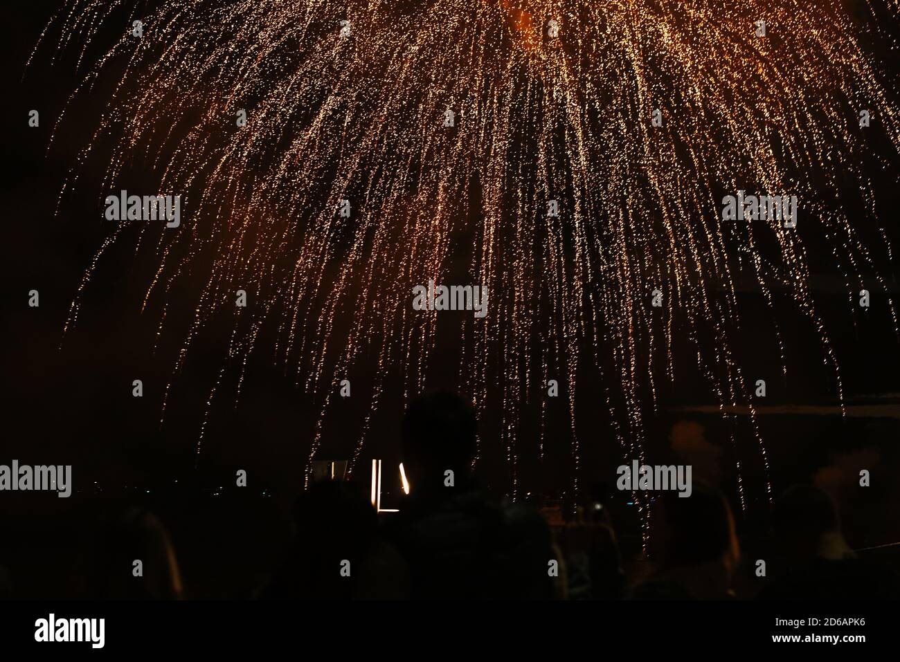 Feux d'artifice de la fête du nouvel an. Feu d'artifice du 4 juillet. Des feux d'artifice illuminent le ciel avec un spectacle éblouissant. Banque D'Images