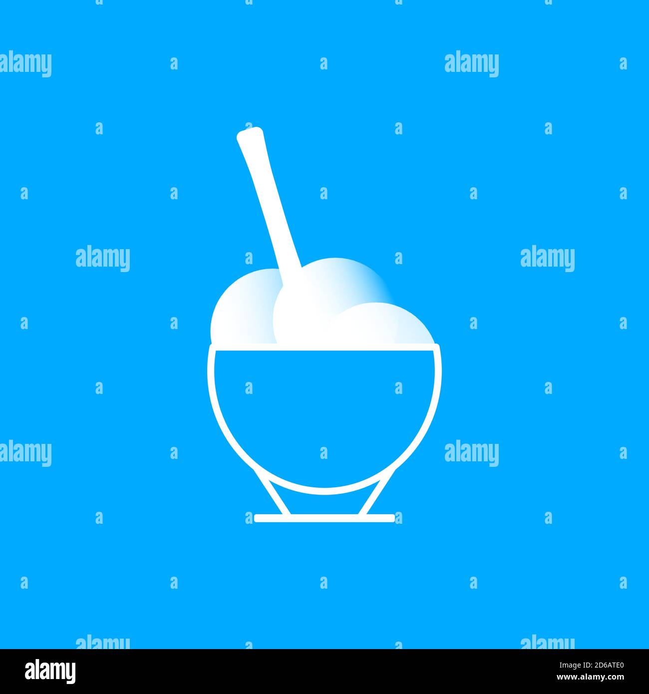Boules blanches de crème glacée dans un bol avec une cuillère. Illustration de Vecteur