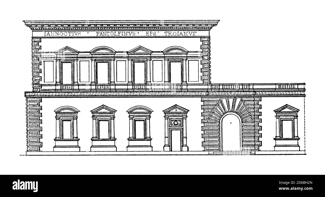 Illustration du XIXe siècle représentant le Palazzo Pandolfini à Florence, conçu par Raphaël Sanzio da Urbino vers 1514. Gravure publiée à Vergleich Banque D'Images