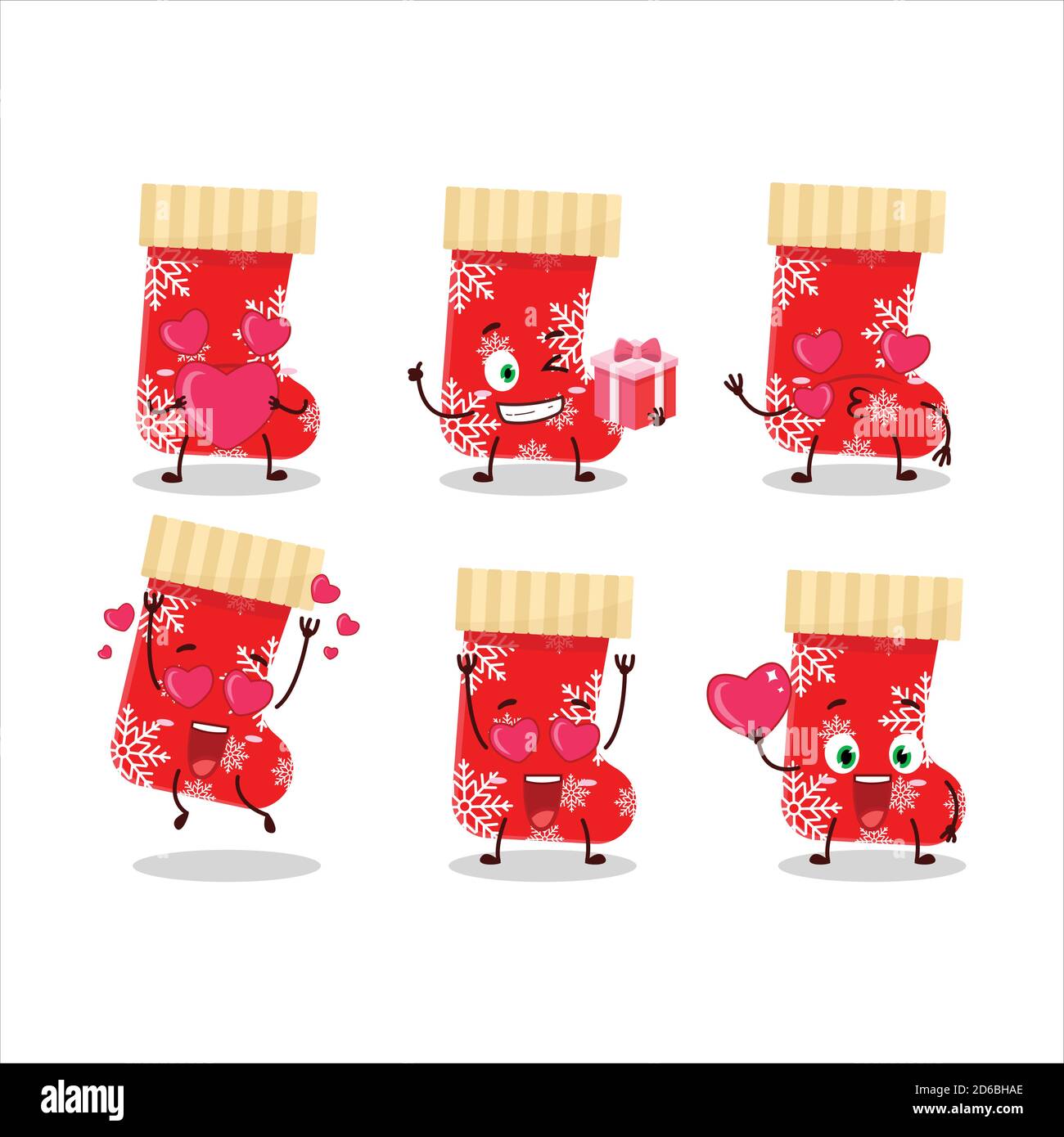 Rouge chaussettes de noël personnage de dessin animé avec amour adorable émoticône Illustration de Vecteur