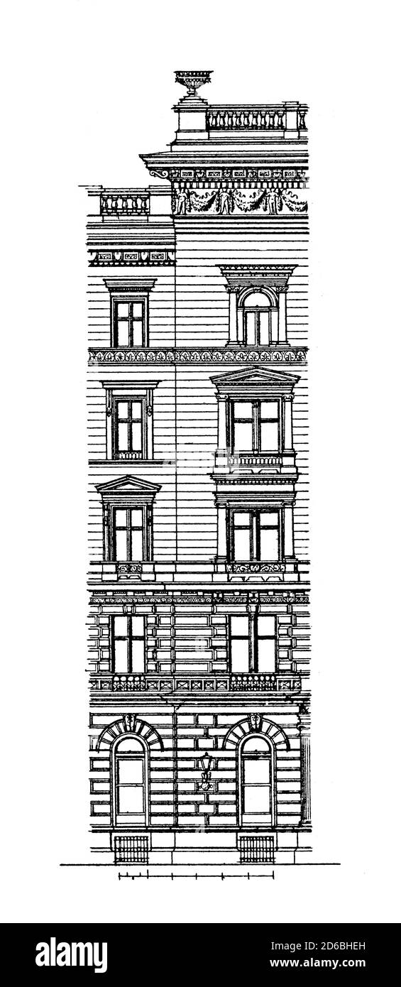 Gravure du XIXe siècle du Grand Hotel à Vienne, conçue par Karl Titz. Illustration publiée dans Vergleichende Architektonische Formenlehre par Carl S. Banque D'Images