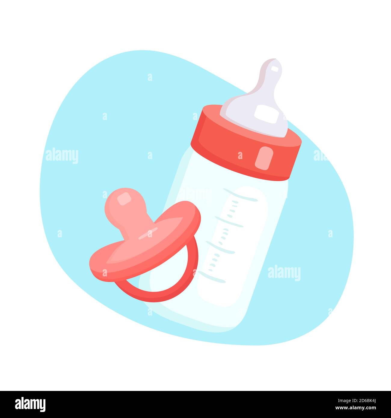 Illustration plate du biberon avec lait et sucette. L'alimentation artificielle des bébés. L'objet est séparé de l'arrière-plan. Illustration de dessin animé enfant Illustration de Vecteur