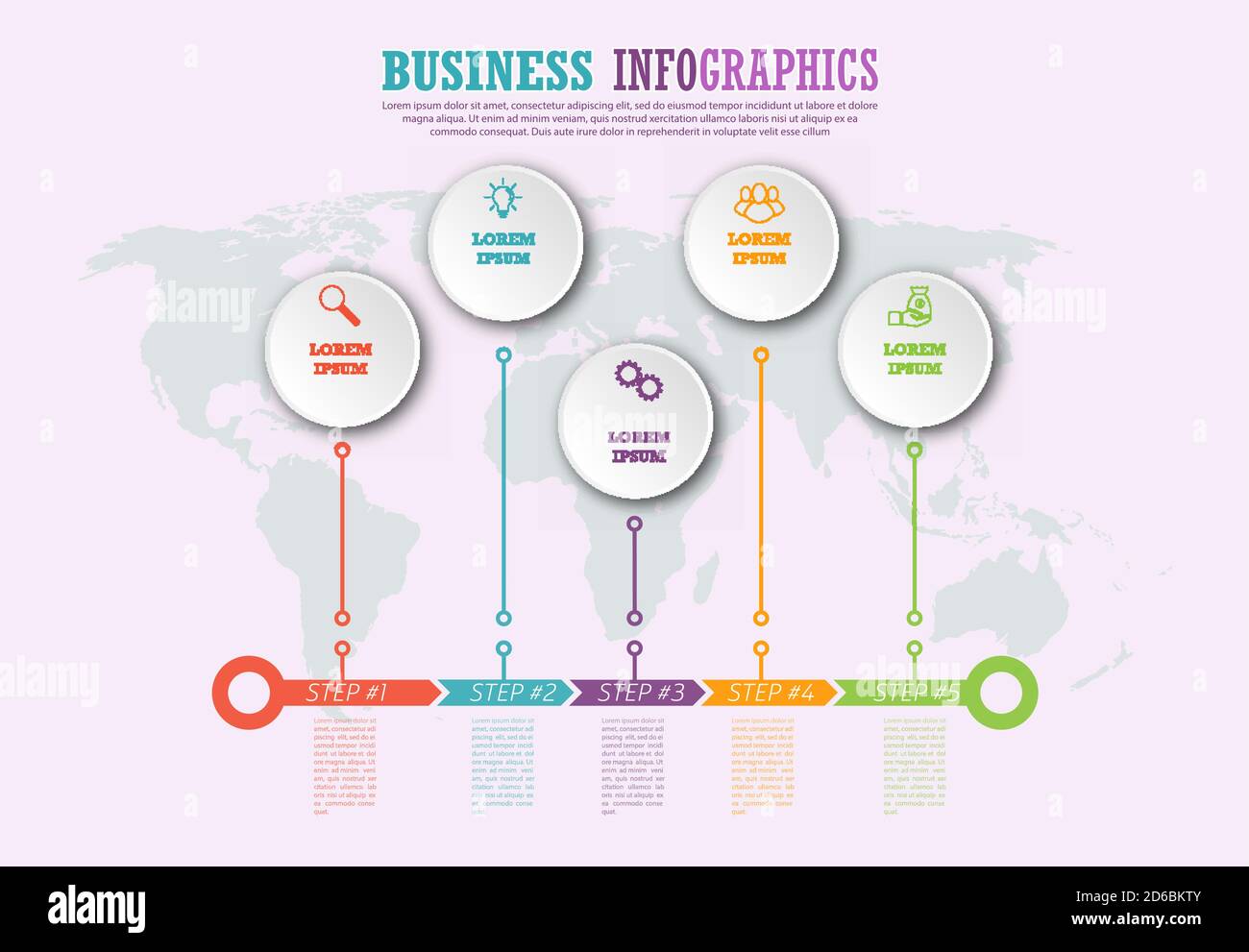 Modèle d'infographie avec icônes visuelles. 5 étapes pour la modélisation  d'une entreprise, d'une finance, d'un projet, d'un plan ou d'un marketing.  Illustration vectorielle Image Vectorielle Stock - Alamy