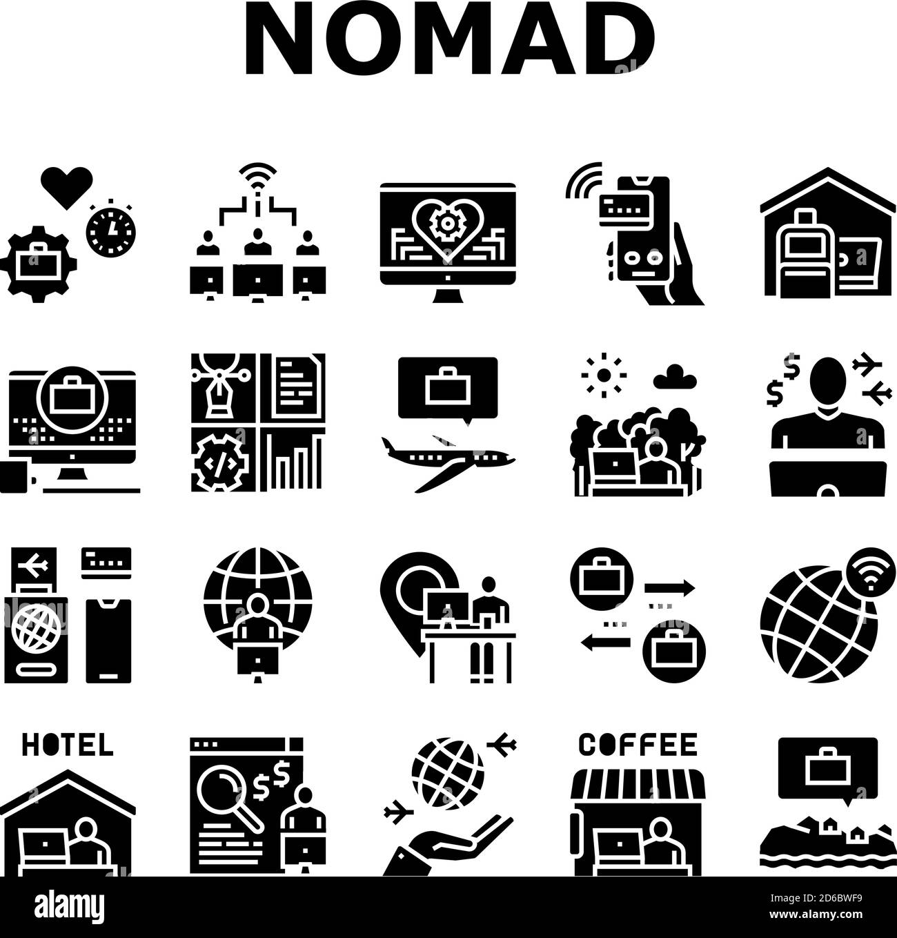 Digital Nomad Worker Collection Icons Set Vector Illustration de Vecteur