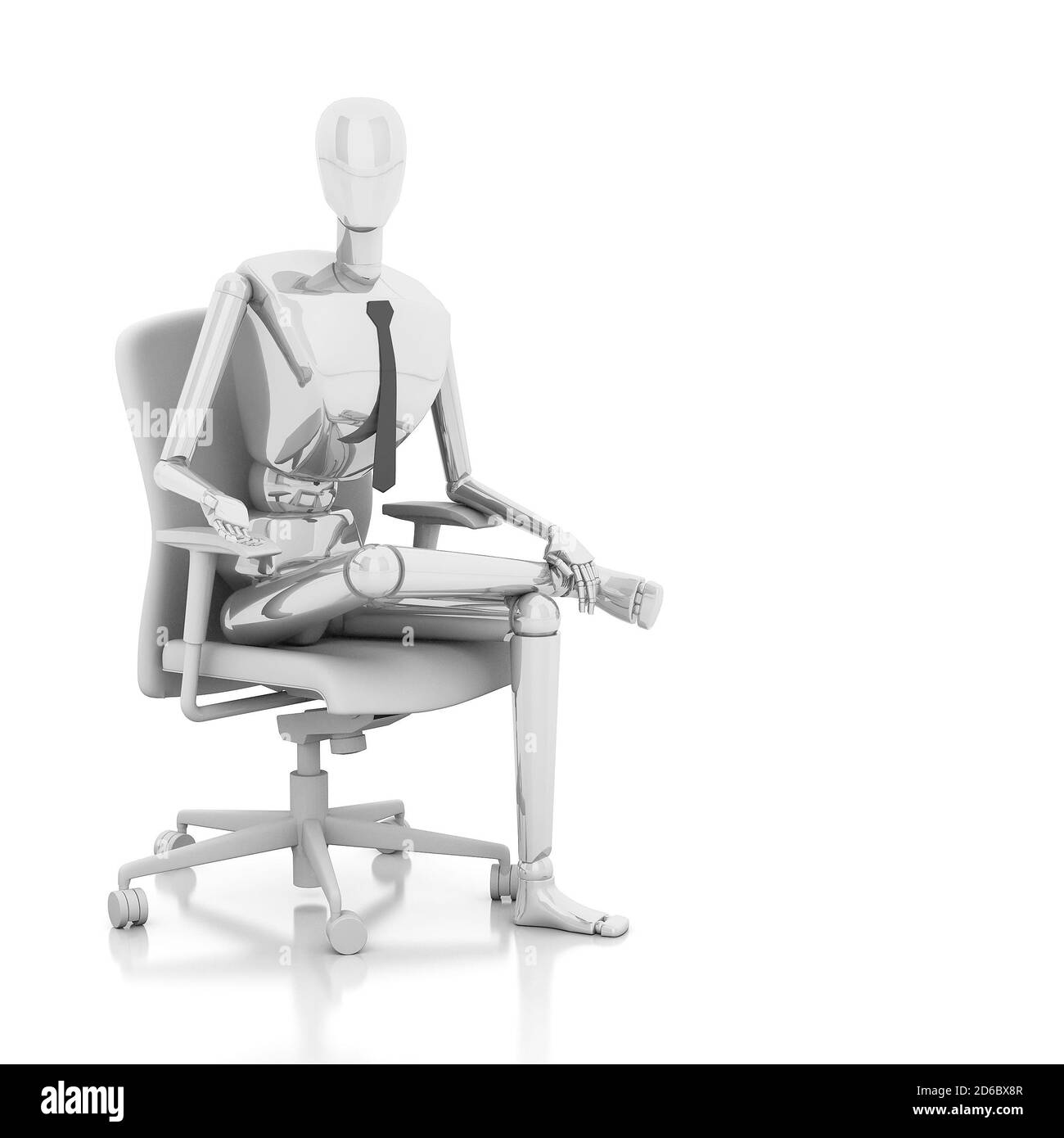 la poupée homme d'affaires 3d rendering est assise sur une chaise Banque D'Images