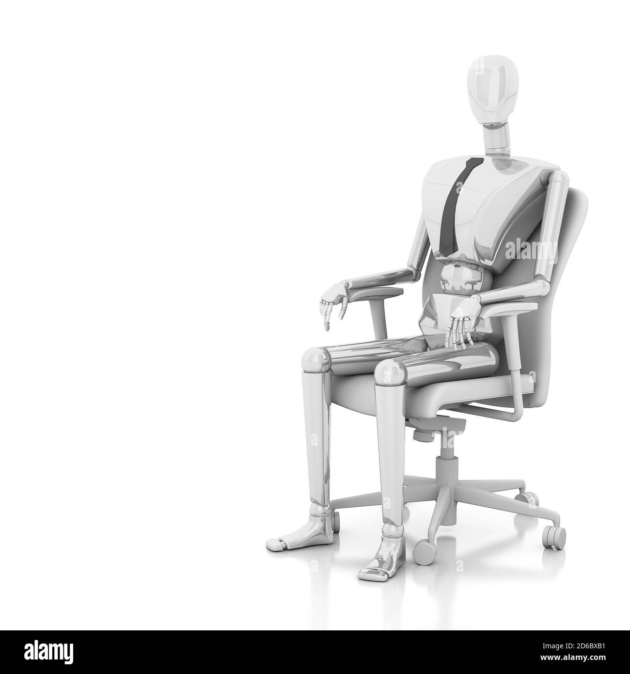 la poupée homme d'affaires 3d rendering est assise sur une chaise Banque D'Images