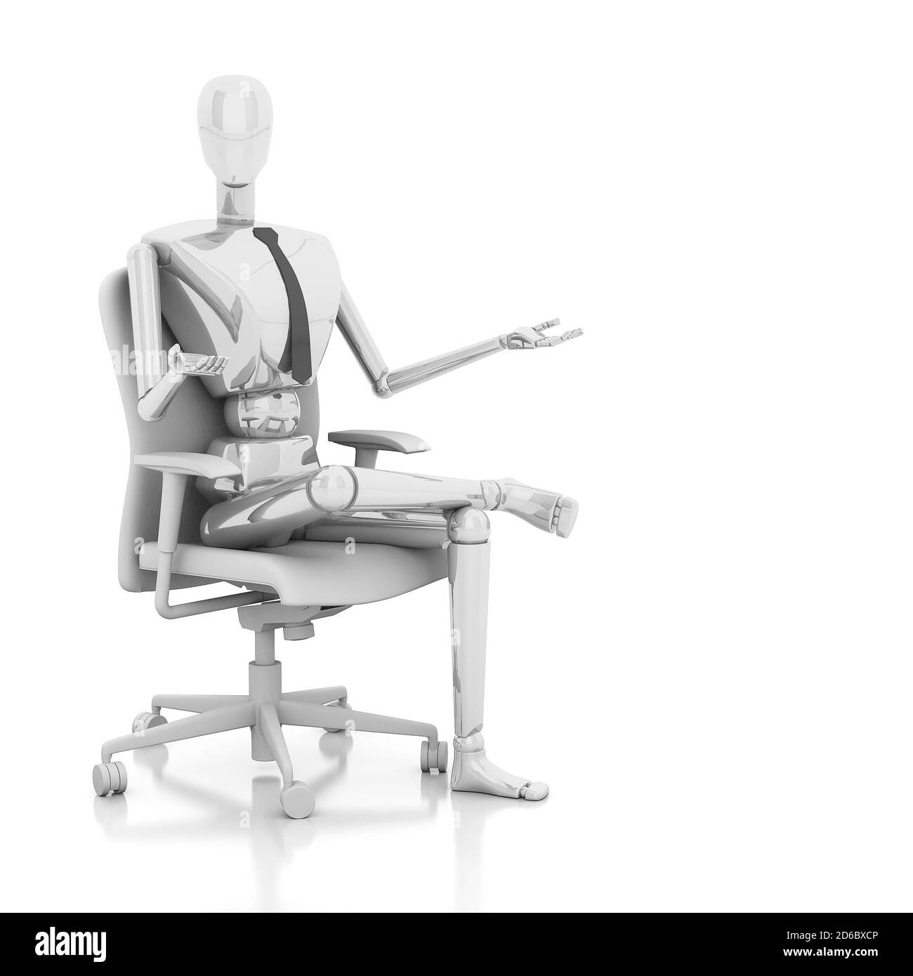 la poupée homme d'affaires 3d rendering est assise sur une chaise Banque D'Images