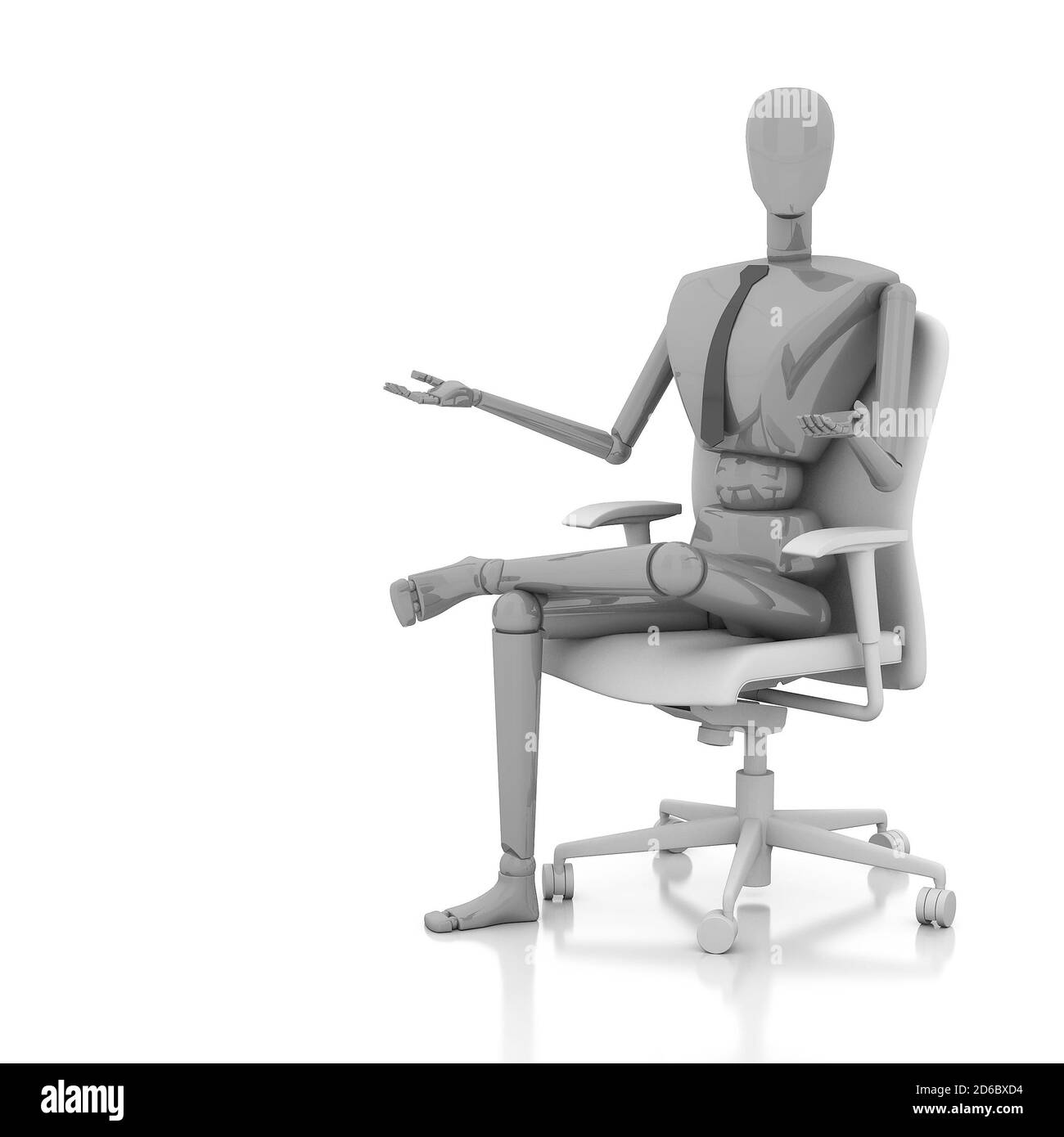 la poupée homme d'affaires 3d rendering est assise sur une chaise Banque D'Images