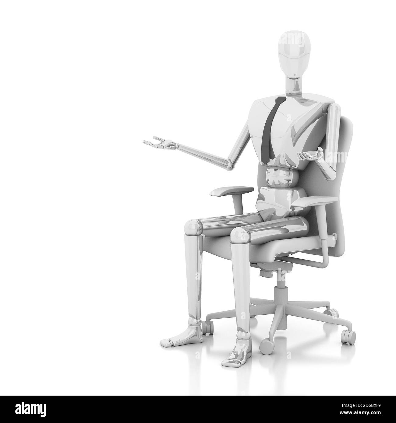 la poupée homme d'affaires 3d rendering est assise sur une chaise Banque D'Images