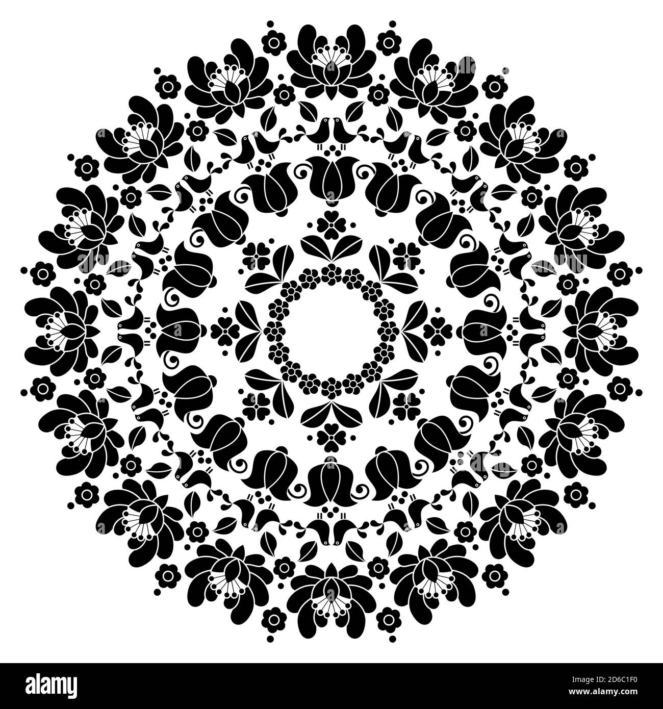 Kalocsai motif floral hongrois à motif vectoriel Mandala - motif rond Inspiré par l'art populaire de Hongrie Illustration de Vecteur