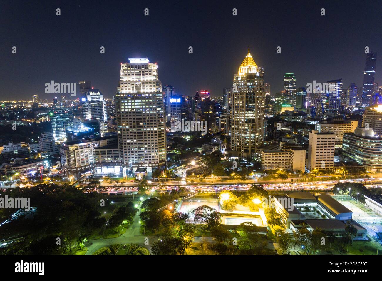 Bangkok ville Thaïlande Drone nuit aérienne photo Asie Banque D'Images