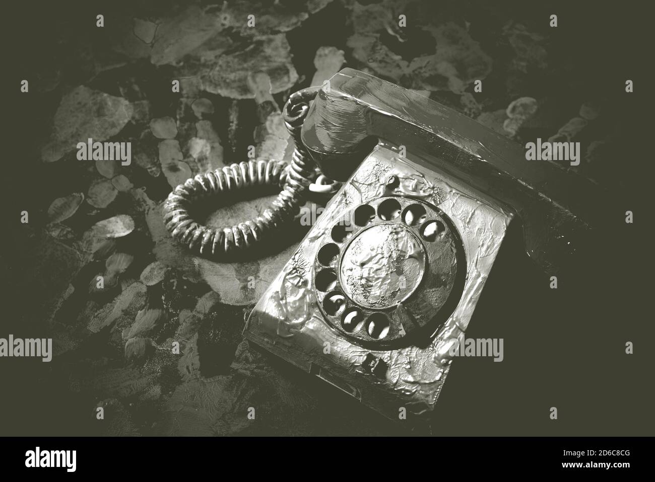 Un téléphone fixe vintage en noir et blanc Banque D'Images