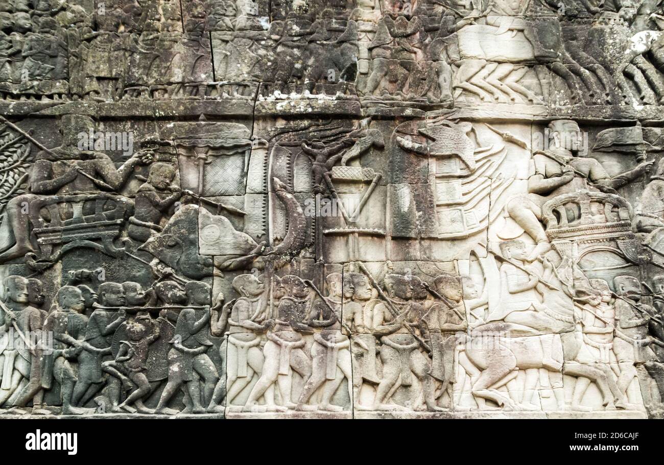 Ancien Mur à Frotter - Temple Angkor Wat - Art Cambodgien En Relief - Fait Main