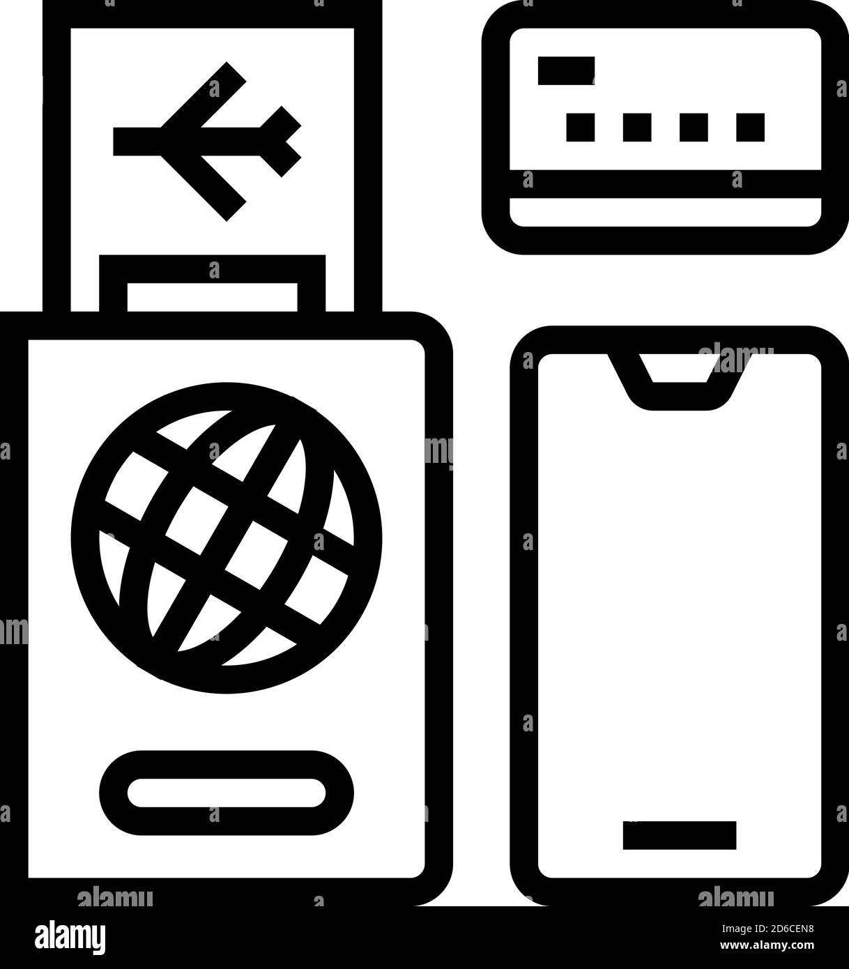 illustration vectorielle d'un passeport international, d'un billet, d'une carte bancaire et d'une icône de téléphone intelligent Illustration de Vecteur