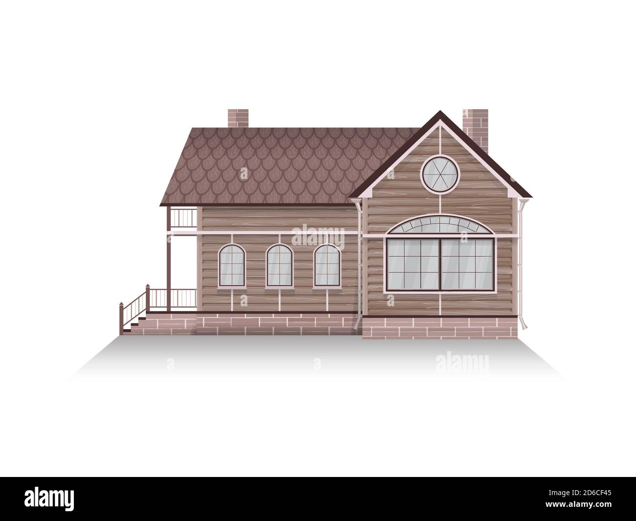 Illustration vectorielle de la maison familiale suburbaine détaillée avec mansarde. Maison en bois. Isolé sur fond blanc. Illustration de Vecteur