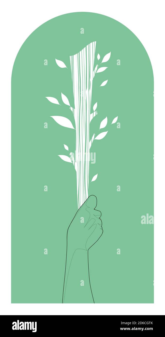 Illustration d'images sacrées et symboliques. Main tenant un bâton fleuri. Symbole mythologique, épique, religieux, magique et ésotérique. Illustration de Vecteur