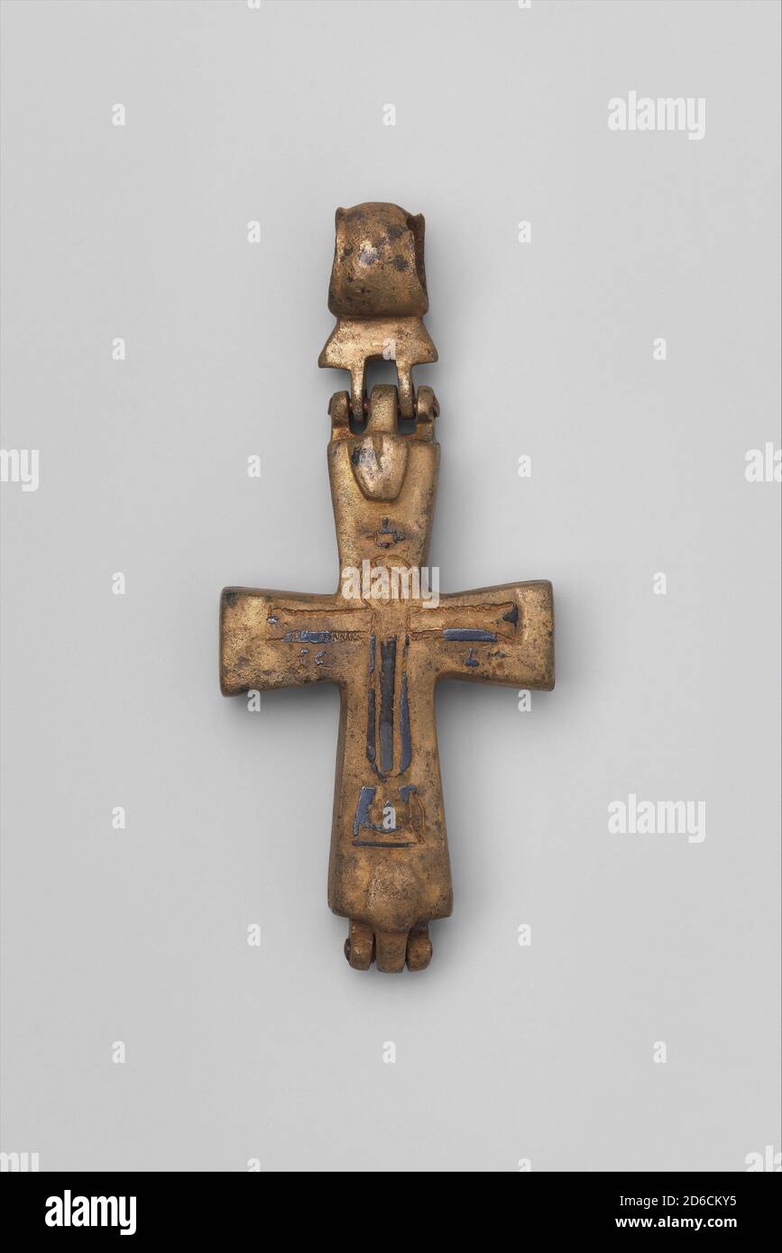 Croix reliquaire avec le Christ crucifié et la Vierge et l'enfant, byzantine, XIe siècle. Banque D'Images