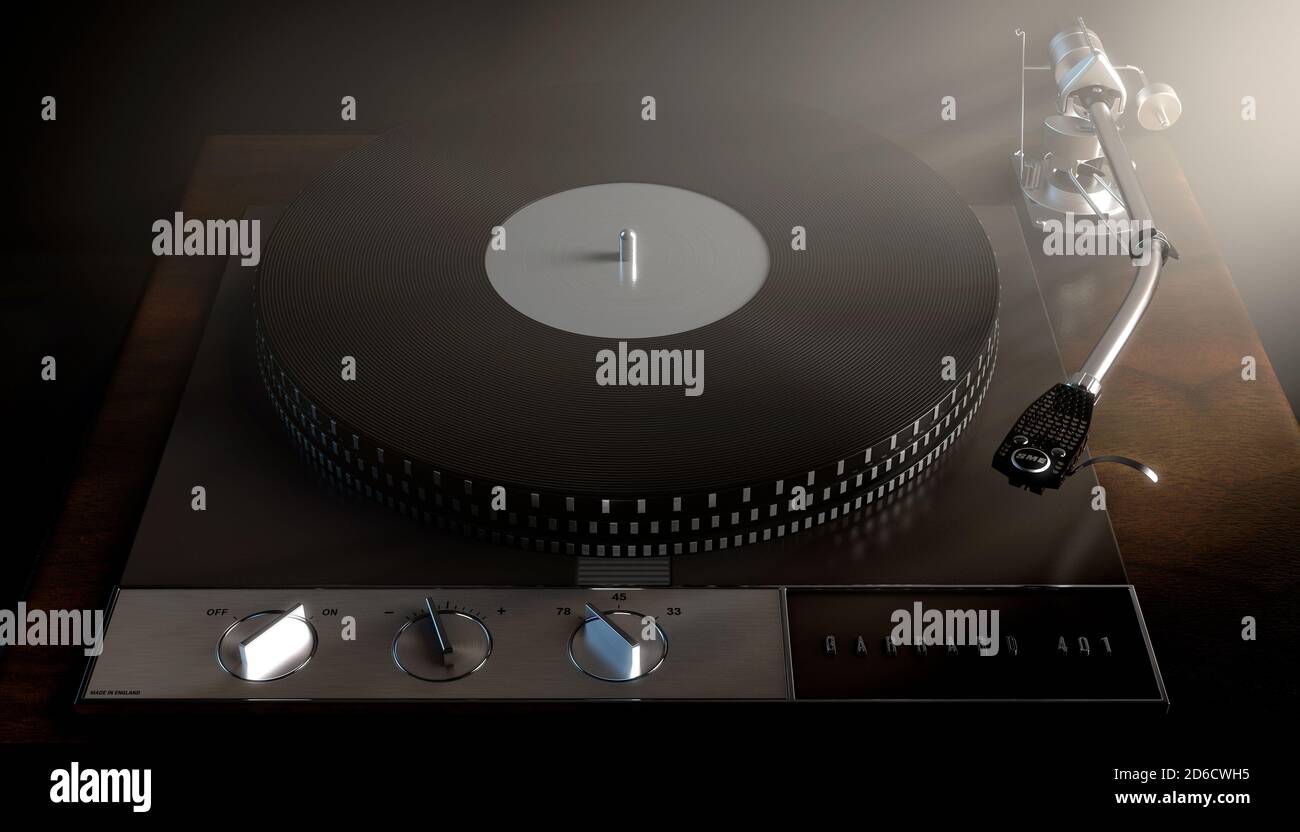 Un rendu 3D d'un joueur de disque de la platine Garrard 401 dans un cadre de moody - - 29 mars 2019 à Bristol, Royaume-Uni Banque D'Images