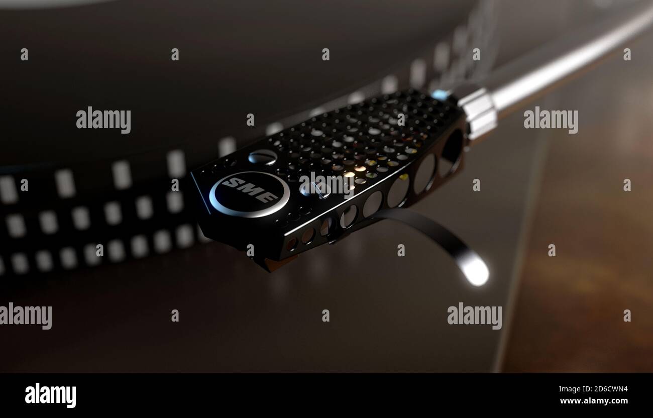 Un ancien joueur de disque de platine garrard 401 sur un moody Arrière-plan sombre rétroéclairé - rendu 3D Banque D'Images