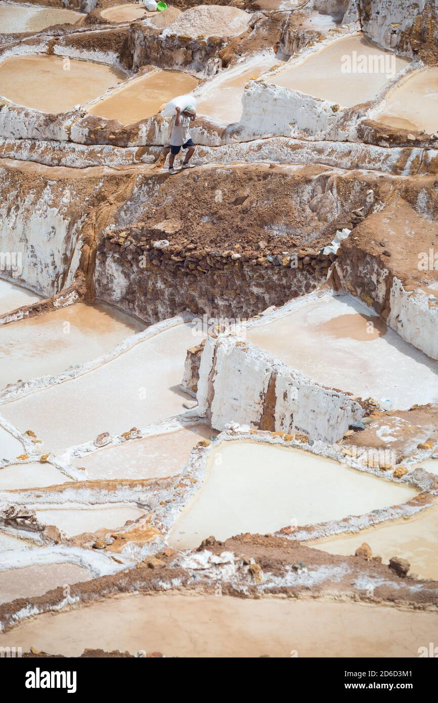Salinas de Maras, près de Cuzco, Perù Banque D'Images