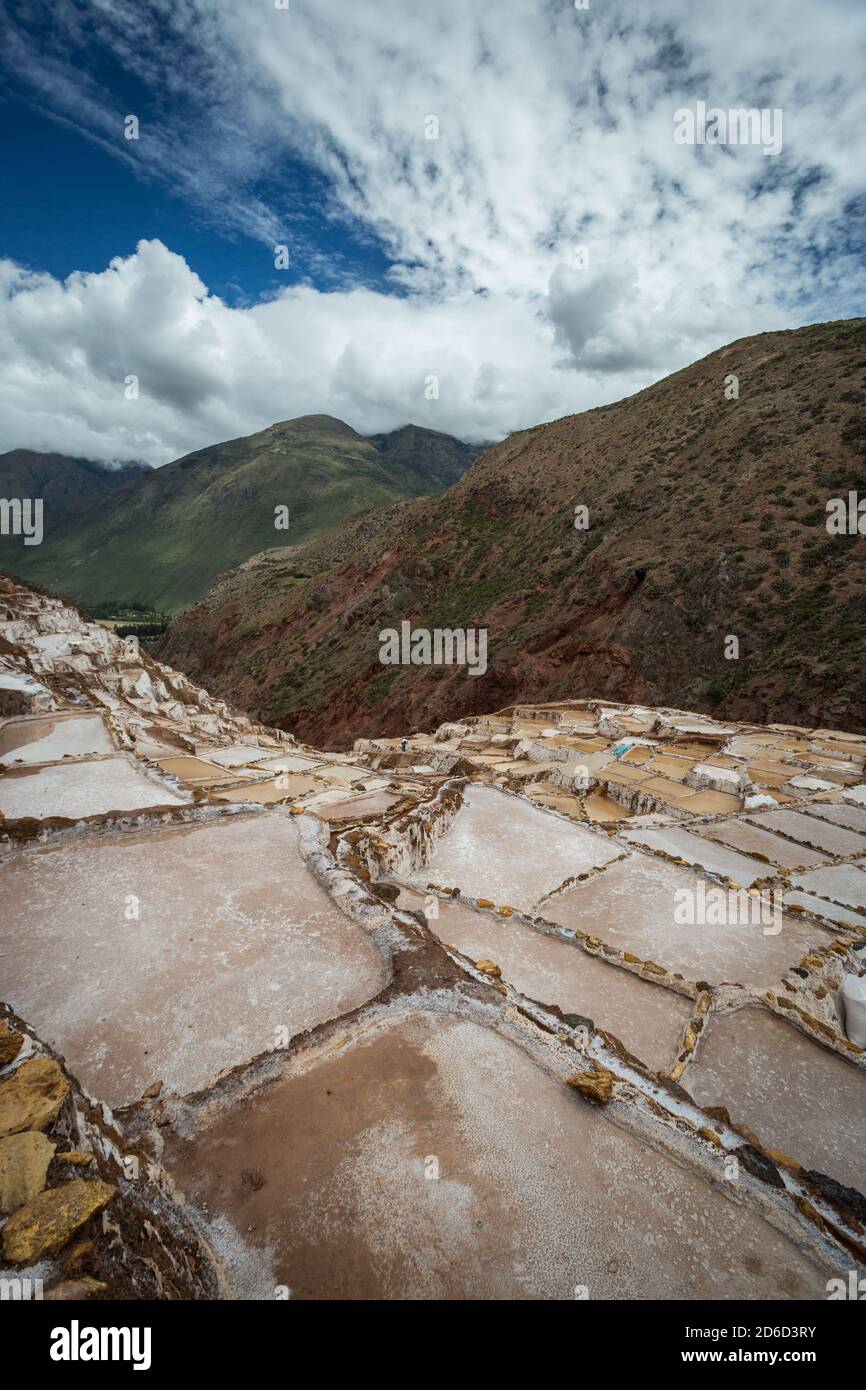 Salinas de Maras, près de Cuzco, Perù Banque D'Images
