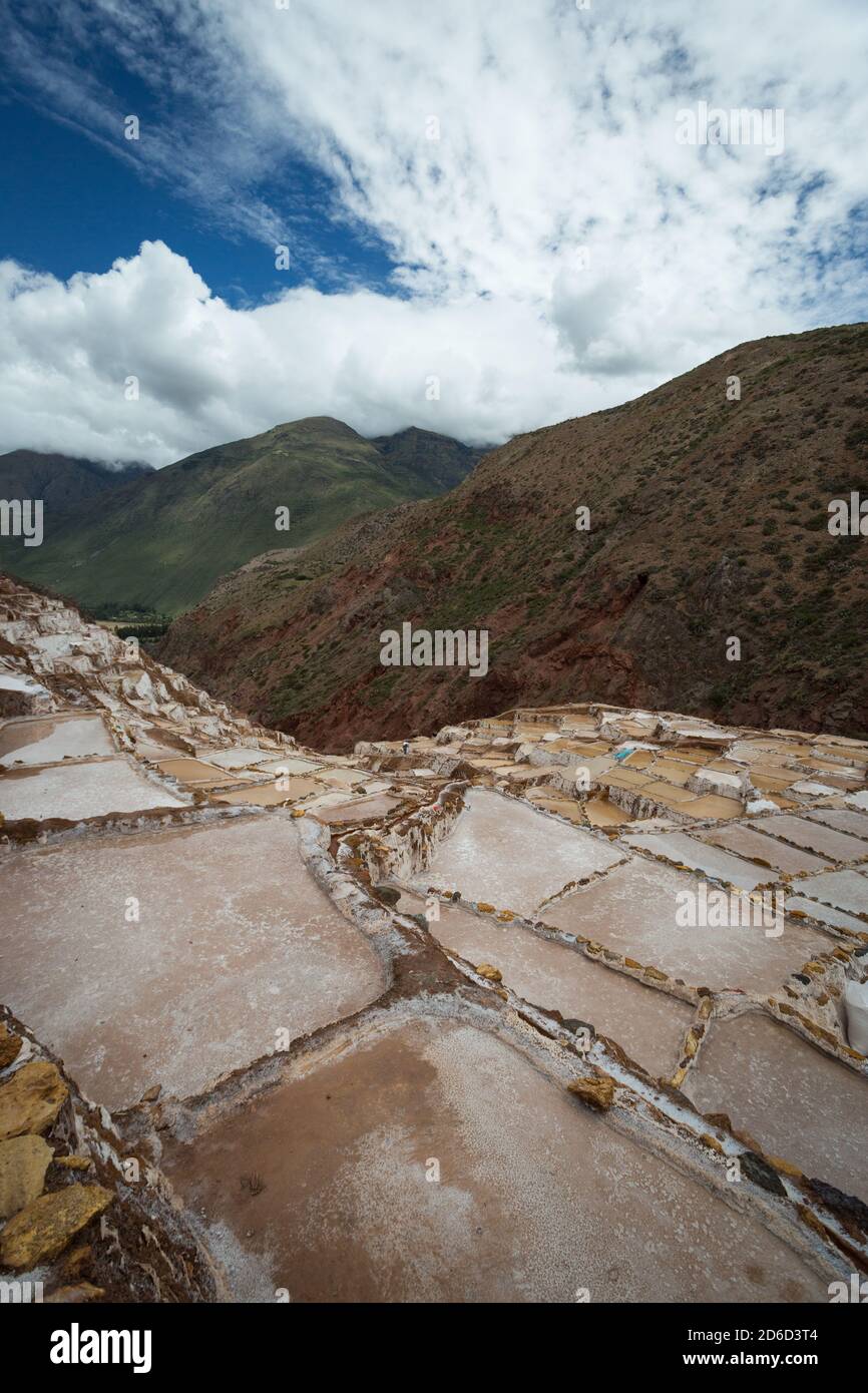 Salinas de Maras, près de Cuzco, Perù Banque D'Images