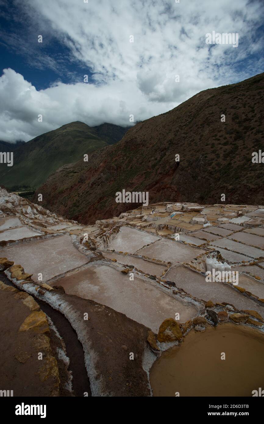 Salinas de Maras, près de Cuzco, Perù Banque D'Images