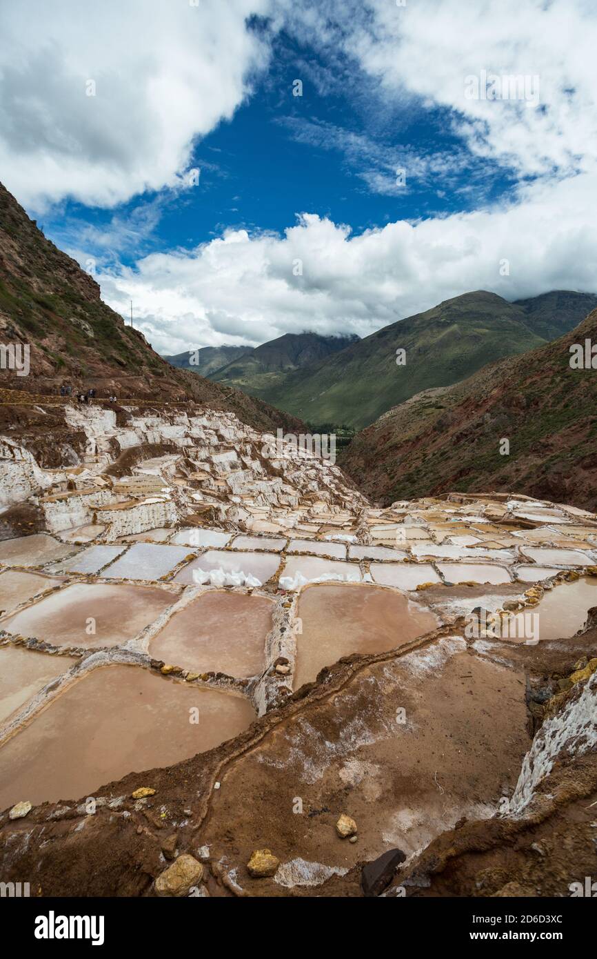 Salinas de Maras, près de Cuzco, Perù Banque D'Images