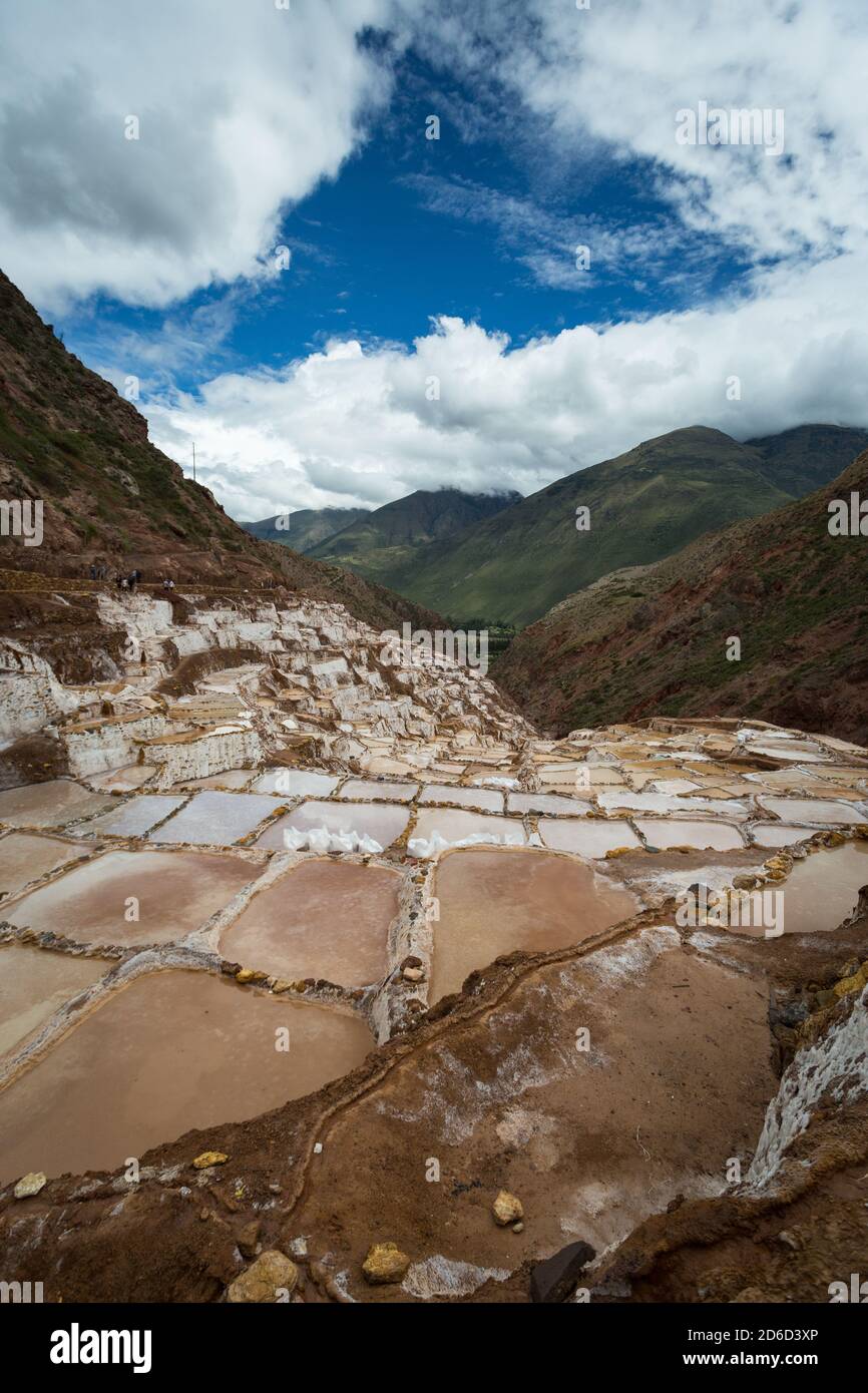 Salinas de Maras, près de Cuzco, Perù Banque D'Images