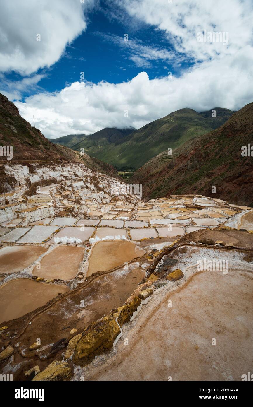 Salinas de Maras, près de Cuzco, Perù Banque D'Images